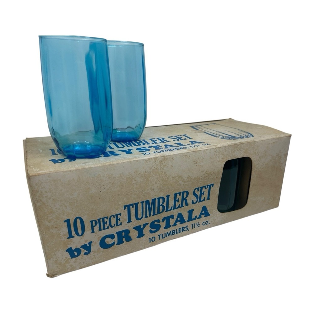 12 Piece Tumbler Set by Crystala 11 1/2 oz Blue Glass